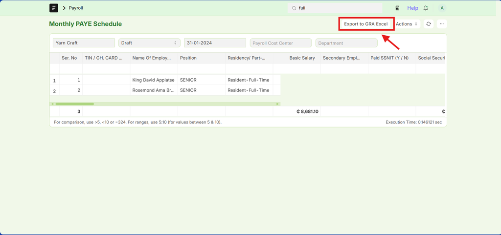 Addition of the “Export to GRA Excel” button to the Monthly PAYE report - Cover Image